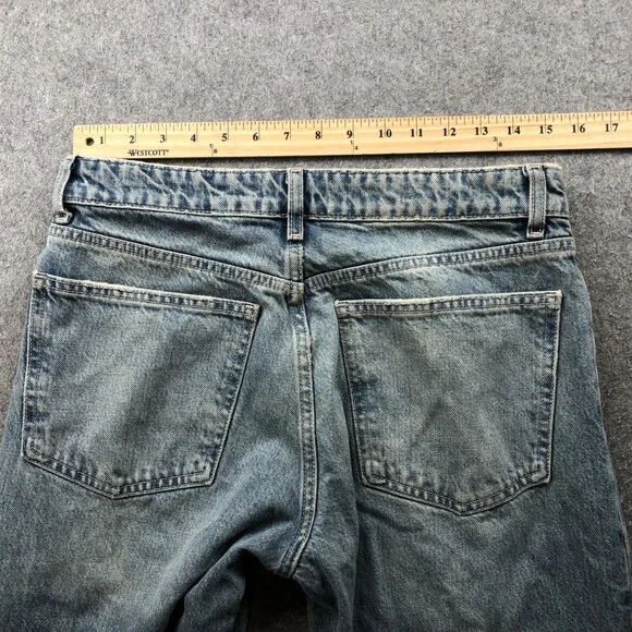 Zara Jeans Womens 8 Blue High Rise Wide Leg Distressed Frayed Hem Denim Pants - Picture 8 of 10